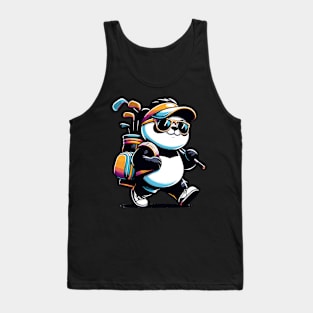 Golf Novelty Panda in Sunglasses Golfing Funny Golf Tank Top